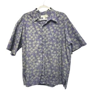 VTG Tori Richard Mens XL Button Up Camp Shirt Blue Palm Trees Cotton Lawn